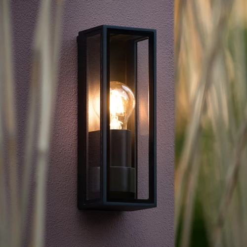 Lucide DUKAN - Lámpara de pared Dentro/Fuera - 1xE27 - IP65 - Negro - ambiente 1